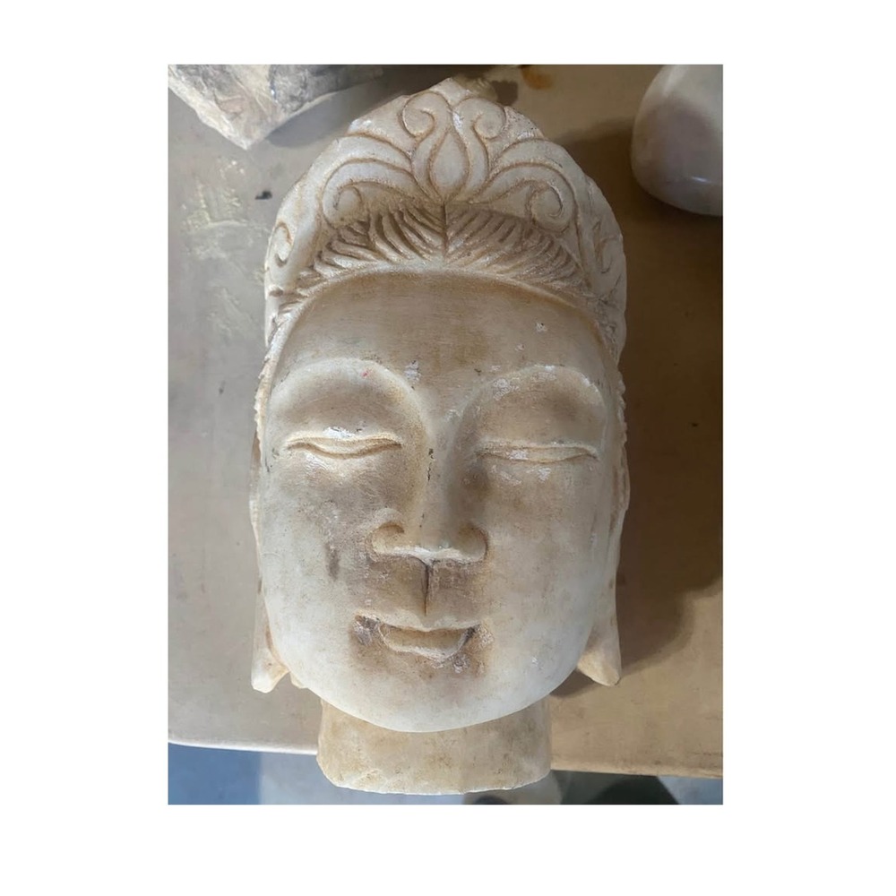 Natural Quartz Buddha Head Sculpture Hand Carved Healing Crystal Zen Decor 9in